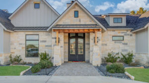 Hill Country Mix Thin Limestone Veneer Accentuating Texas Home - Front Entrance