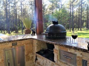 Residential Backyard Grilling Area Enhanced by Natural Thin Limestone Veneer - Houston, TX