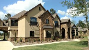 Local Houston Residence Exterior with Natural Thin Sandstone Veneer Detailing