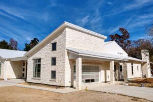 Thin White Limestone Facade on Residential Texas Home